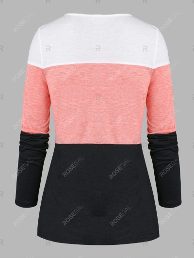 Long Sleeve Twist Front Contrast T-shirt