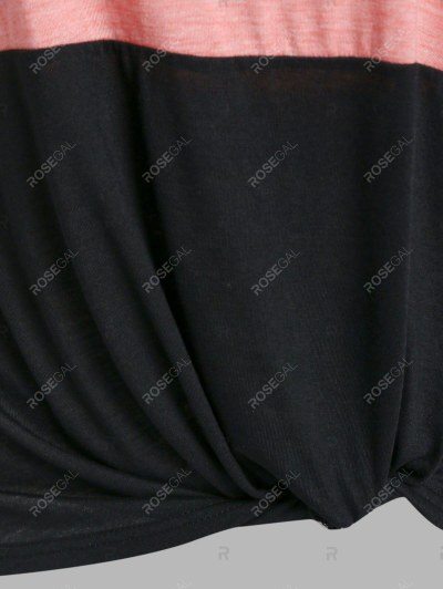 Long Sleeve Twist Front Contrast T-shirt