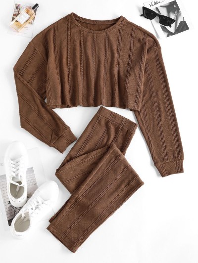 Lounge Cable Knit Drop Shoulder Skinny Pants Set