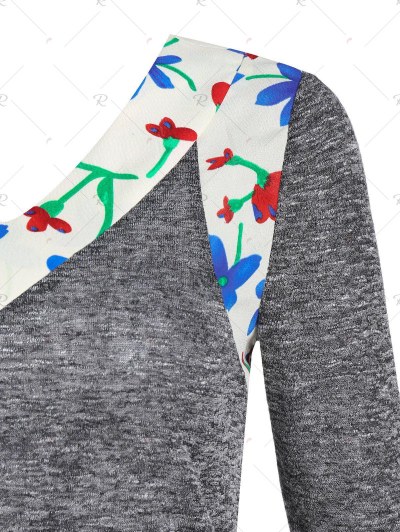 Marled Flower Print Ruffle Cuff Long Sleeve Tee