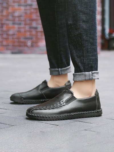 Men Manual Sewing Solid Color Leather Shoes