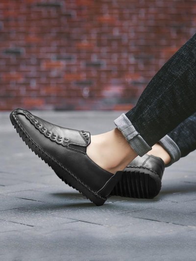 Men Manual Sewing Solid Color Leather Shoes