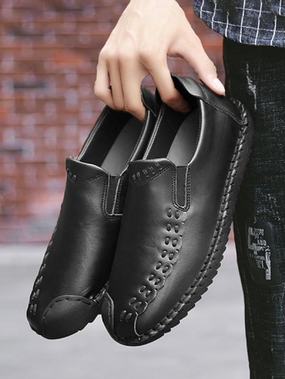 Men Manual Sewing Solid Color Leather Shoes
