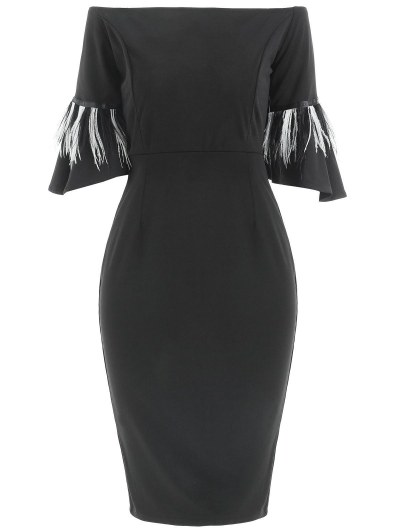 Off The Shoulder Flare Sleeve Bodycon Dress