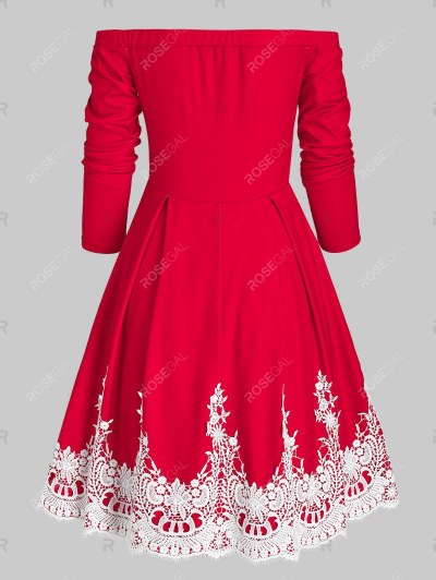 Off The Shoulder Keyhole Lace Insert Dress