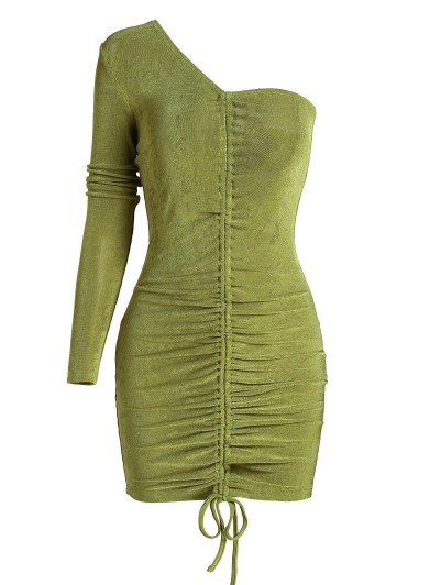 One Shoulder Cinched Jersey Bodycon Dress