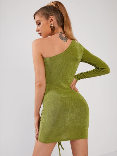 One Shoulder Cinched Jersey Bodycon Dress