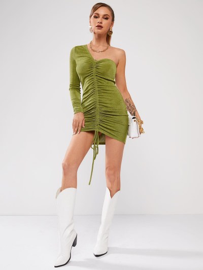 One Shoulder Cinched Jersey Bodycon Dress