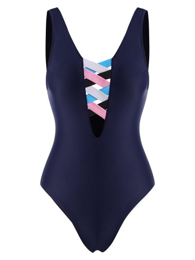 Open Back Colorblock Criss Cross One-piece Swimsuit