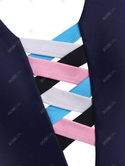 Open Back Colorblock Criss Cross One-piece Swimsuit