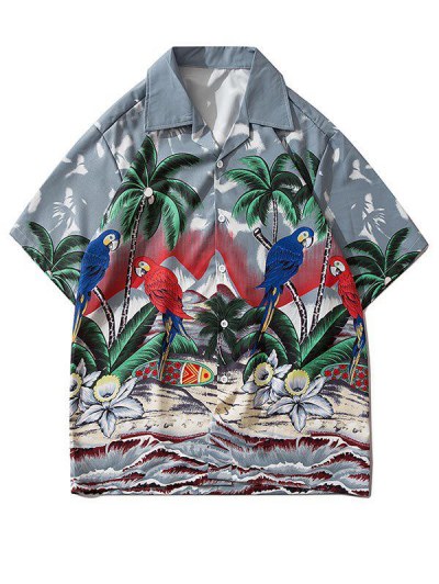 Palm Tree Parrot Beach Scenery Shirt