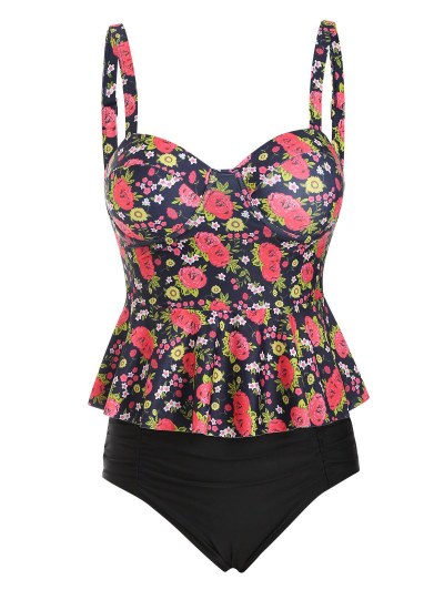 Peplum Hem Push Up Floral Tankini Swimwear