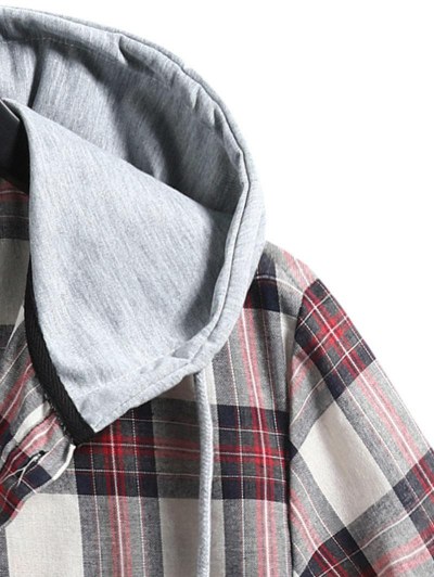 Plaid Colorblock Hood Short Sleeve Shirt