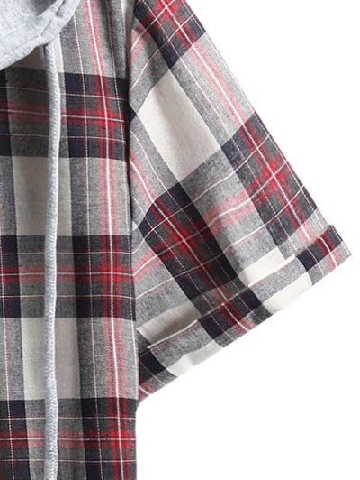 Plaid Colorblock Hood Short Sleeve Shirt
