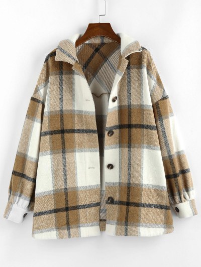 Plaid Drop Shoulder Long Shacket