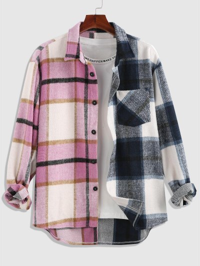 Plaid Half Print Wool Blend Pocket Shacket