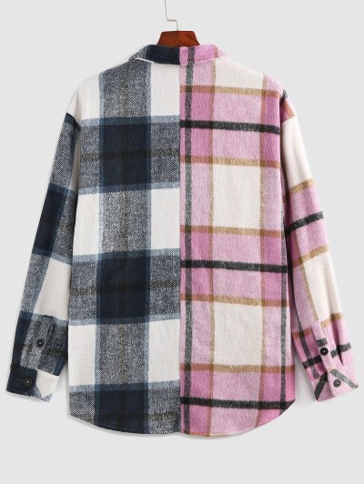 Plaid Half Print Wool Blend Pocket Shacket