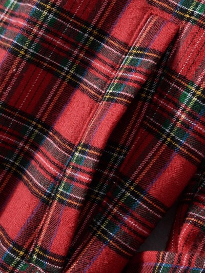 Plaid Pattern Pocket Fleece Hooded Jacket