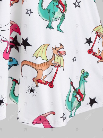 Plunging Neck Dinosaur Print Drawstring Mini A Line Dress