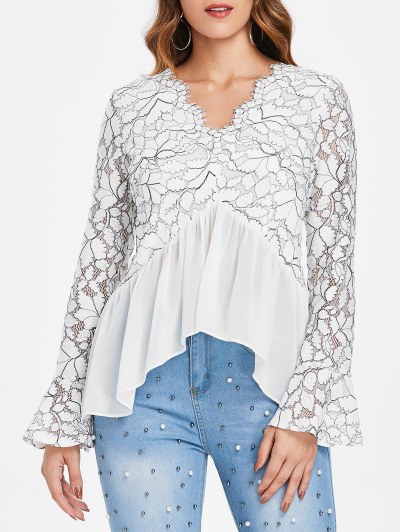 Plunging Neck Lace Panel Top