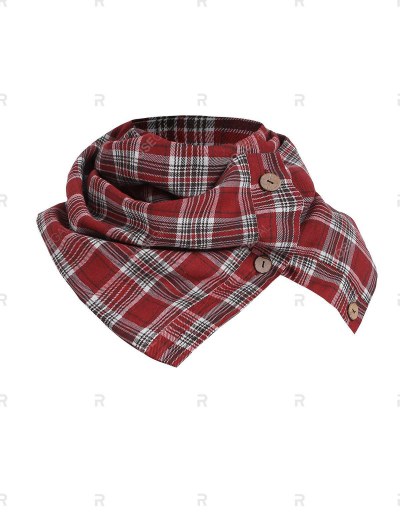 Pocket Plaid Insert Knitwear With Button Scarf