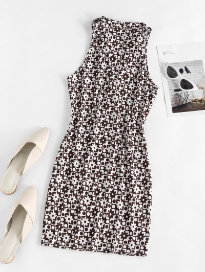 Polka Dot Flower Bodycon Tank Dress