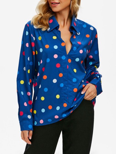 Polka Dot Plunging Blouse