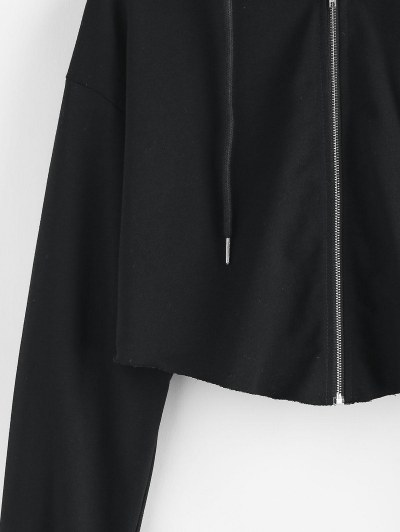 Raw Hem Zip Up Cropped Hoodie
