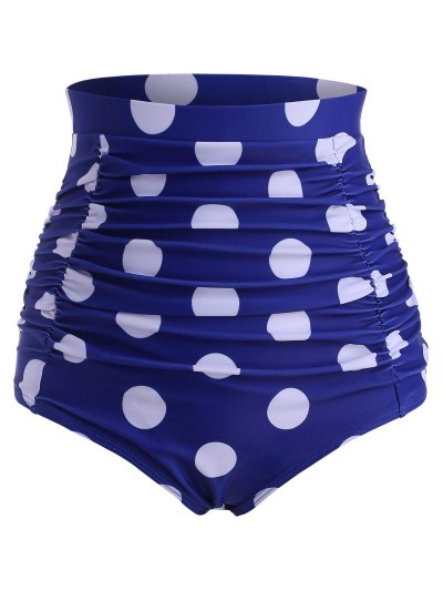 Retro Polka Dot Ruched High Waisted Bikini Bottom