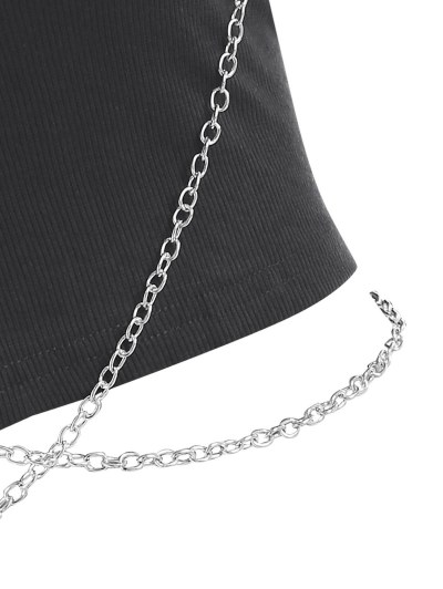 Ribbed Cropped Criss Cross Chains Cutout Tee