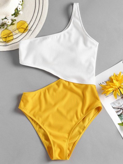 Ribbed Cut Out One Piece Swimsuit