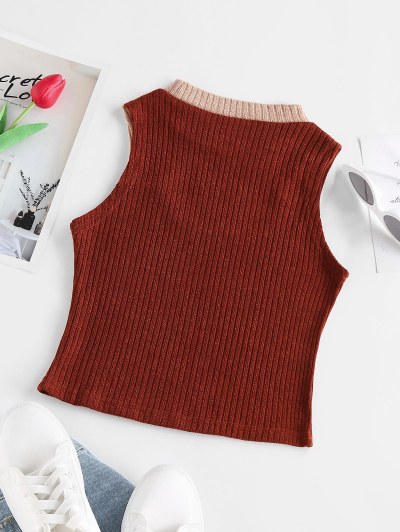 Ribbed Cutout Two Tone Tank Top