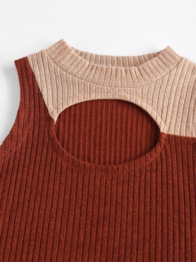 Ribbed Cutout Two Tone Tank Top