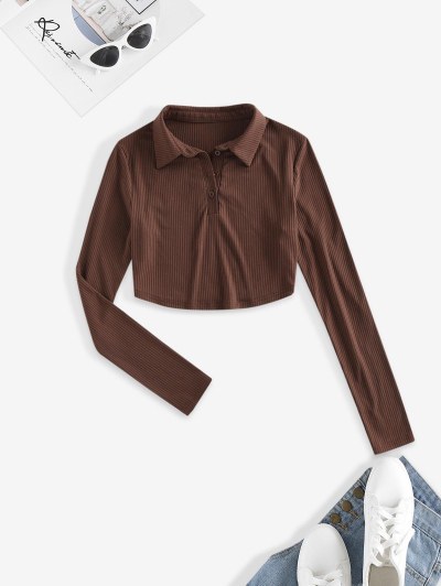 Ribbed Half Placket Crop Tee