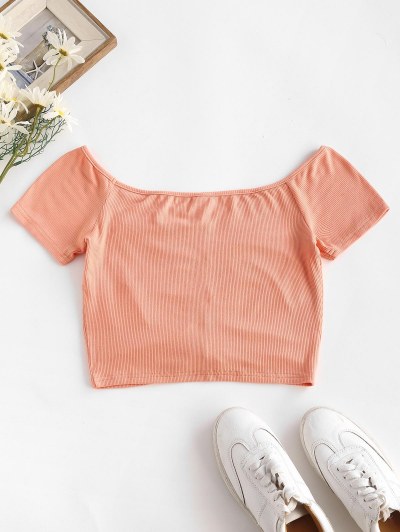Ribbed Plunge Crop Ruched Baby Tee