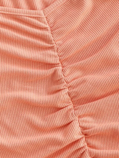 Ribbed Plunge Crop Ruched Baby Tee