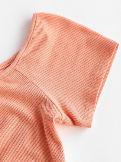 Ribbed Plunge Crop Ruched Baby Tee