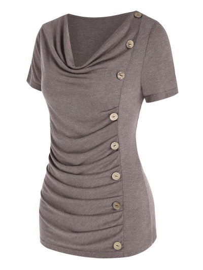 Ruched Button Down Asymmetric T Shirt