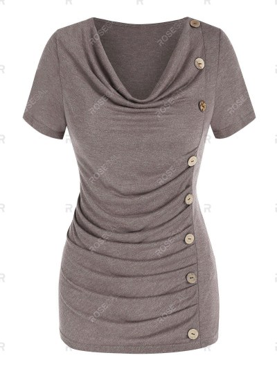 Ruched Button Down Asymmetric T Shirt