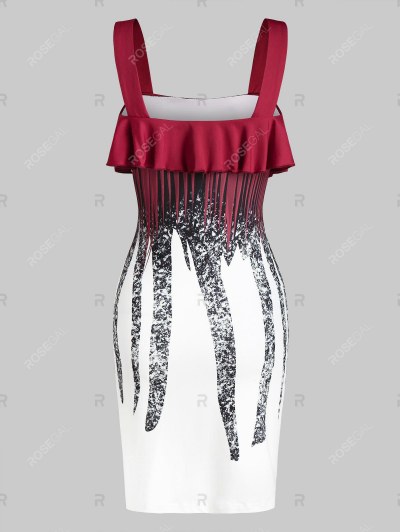 Ruffle Printed Mini Tight Dress