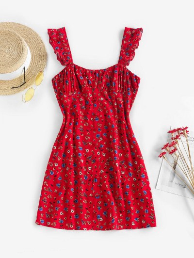 Ruffled Ruched Bust Floral Print Mini Sundress