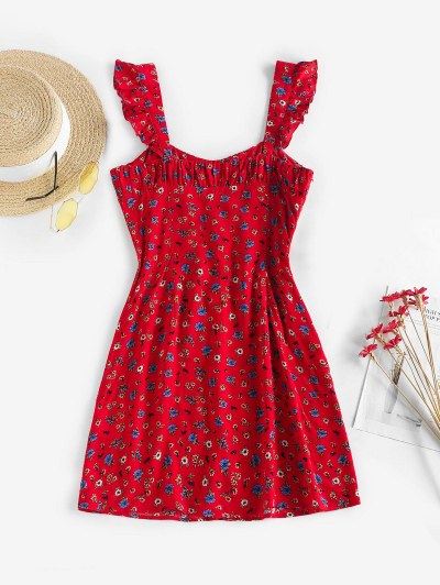 Ruffled Ruched Bust Floral Print Mini Sundress