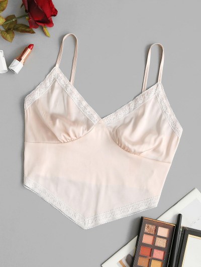 Satin Lace Trim Smocked Bralette Cami Top