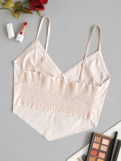 Satin Lace Trim Smocked Bralette Cami Top