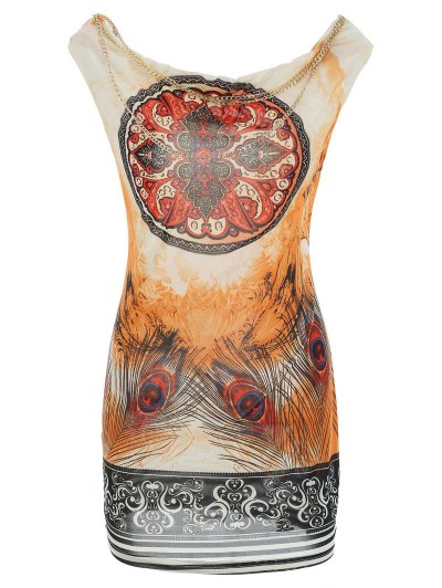 Sexy Scoop Neck Sleeveless Chains Embellished Slimming Women's Dress