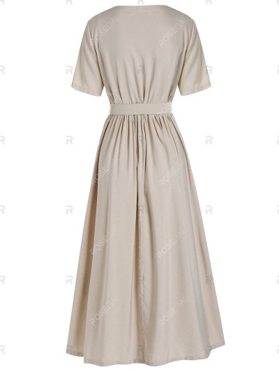 Short Sleeve Pintuck Detail Belted Dress