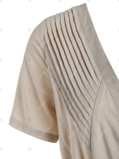 Short Sleeve Pintuck Detail Belted Dress