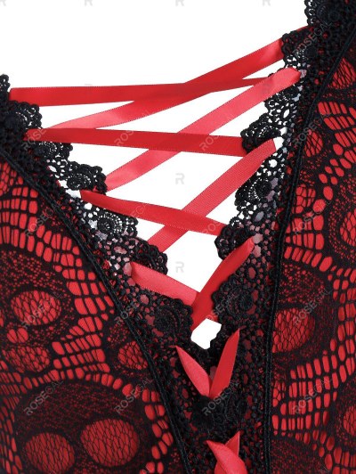 Sleeveless Halloween Criss-cross Skull Lace Dress