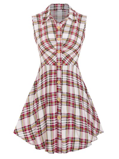 Sleeveless Plaid Print Skirted Shirt