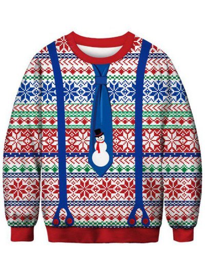 Snowflakes Snowman Faux Tie Christmas Sweatshirt